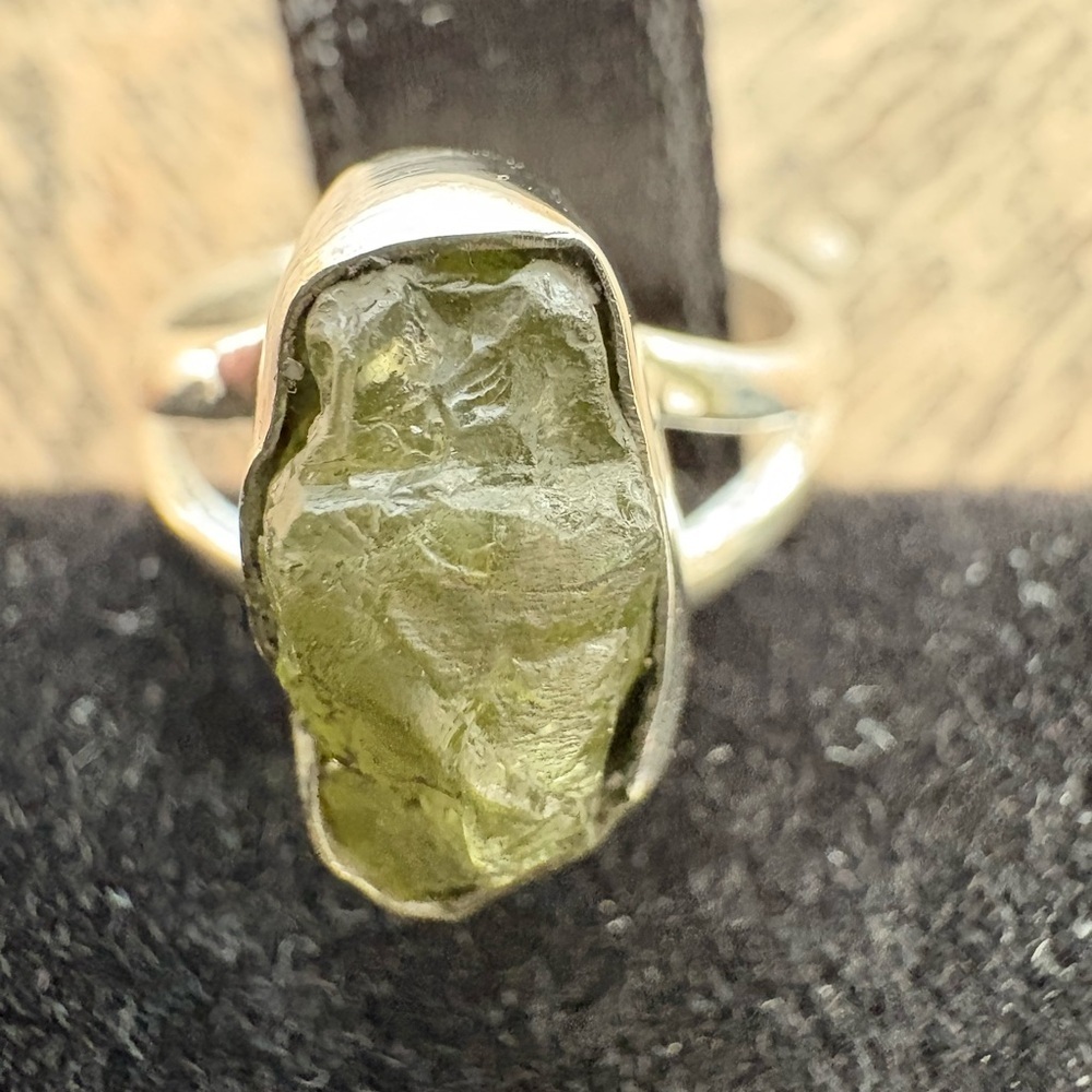 Unpolished Peridot Gemstone – Authentic Raw Olivine Ring: Size 6